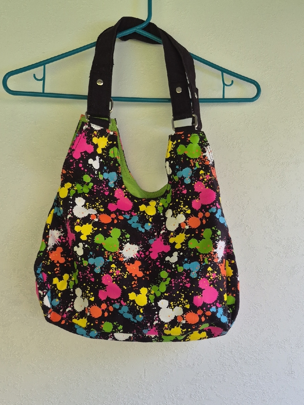 Disney Black Canvas Shoulder Bag with Neon Paint-Splash Print